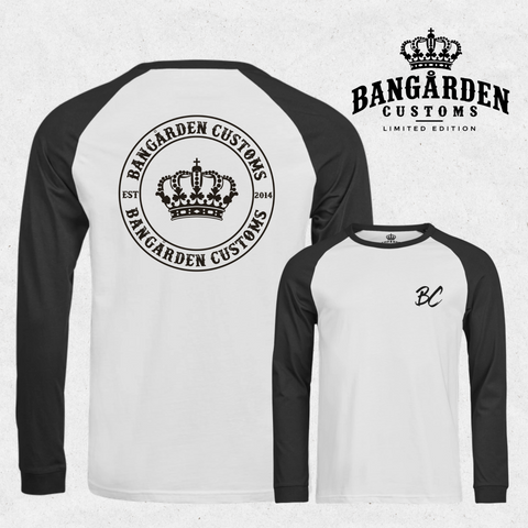 Bangården Limited Baseball LS – vit med svarta ärmar, fram- och baksida