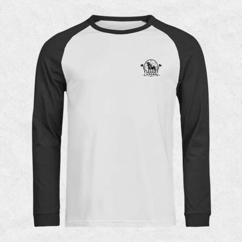 Greve Långböj Small Logo Baseball LS – vit med svarta ärmar och liten bröstlogga
