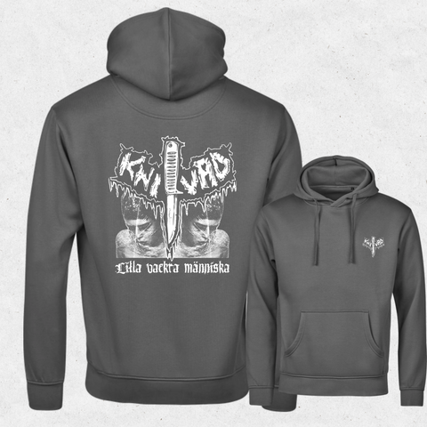 Knivad Lilla vackra människa Hoodie – Powder Grey, ryggtryck och bröstlogga