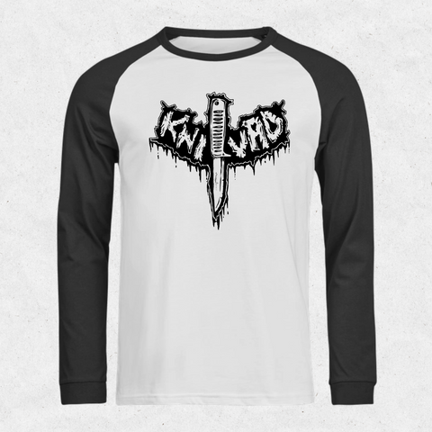 Knivad Logo Baseball LS Tee – Vit/Svart med svart Knivad-tryck