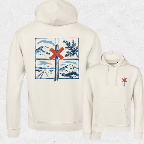 Ledkryss Fjällblå Hoodie i Ecru med ryggtryck och litet brösttryck