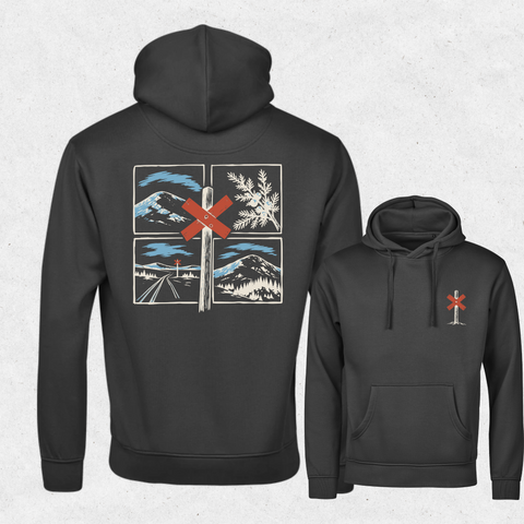 Ledkryss Frost Hoodie i svart med ryggtryck och litet brösttryck