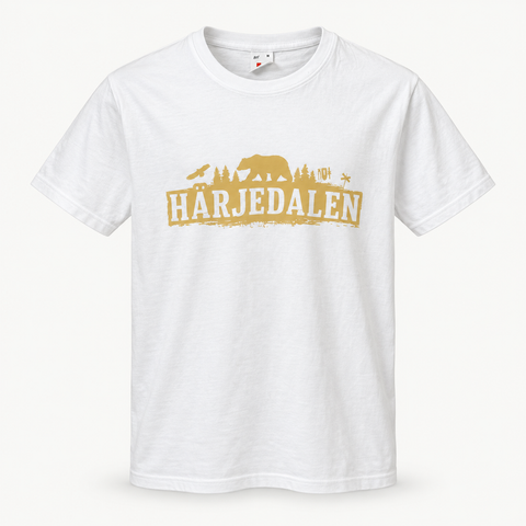 Härjedalen Panorama Tee vit med ockragult tryck
